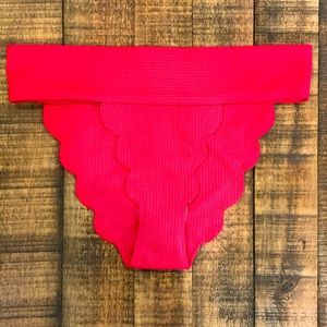 Marysia Santa Clara Bikini Bottom Scalloped Edges Red Swim Bottom Designer XS
